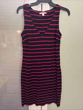 Banana Republic Navy and Red Striped V-Neck 90s Style Tank Dress